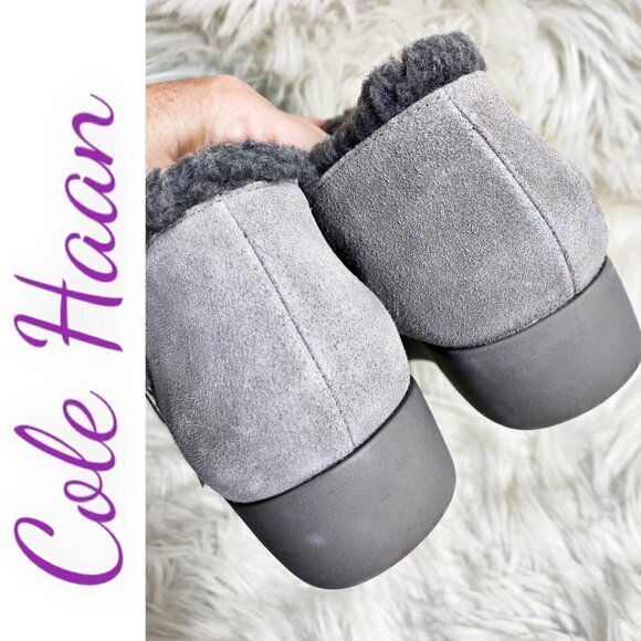 NWOB COLE HAAN Grand OS Callie Waterproof Suede Shearling Wedge Bootie Gray, 10 - Picture 5 of 10